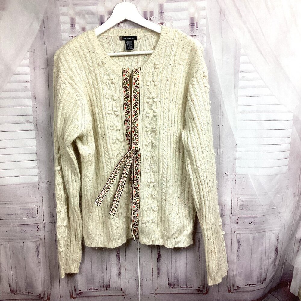 Lauren Hansen Cream Knit Cardigan Sweater XL